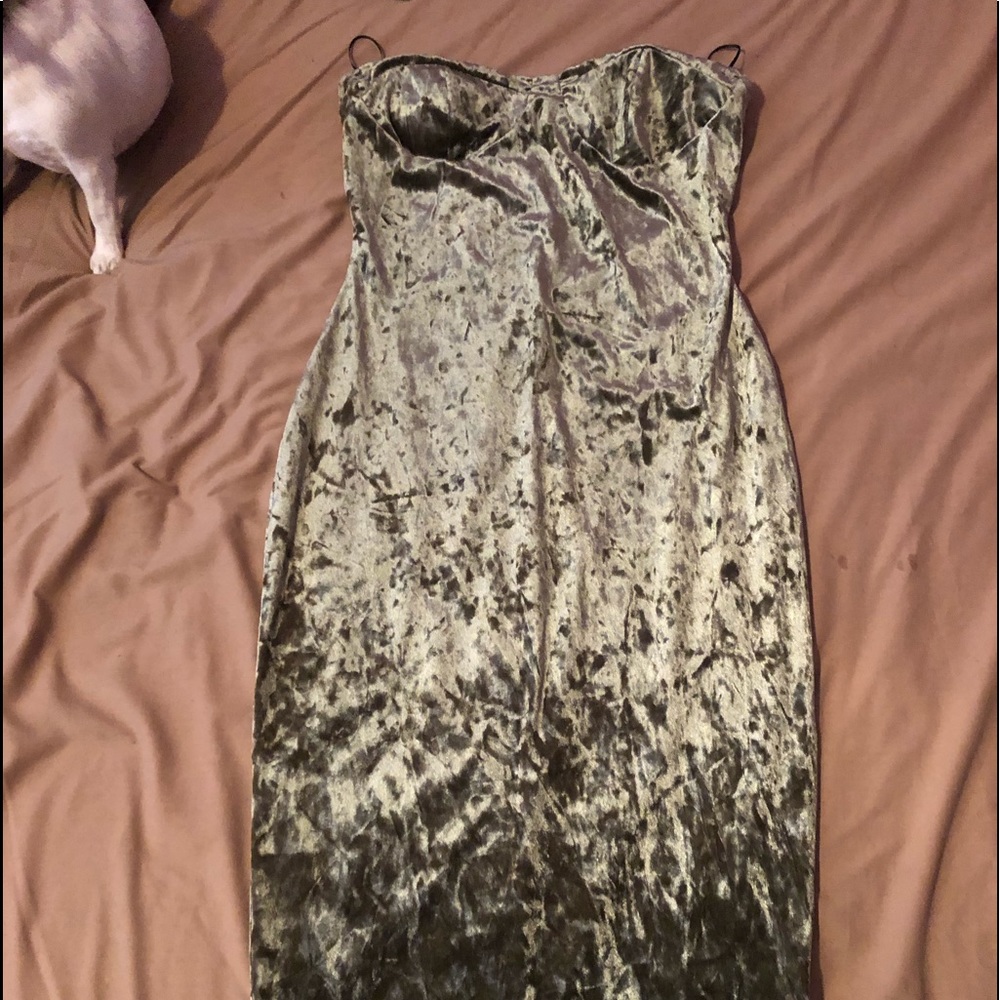 Olive green strapless dress